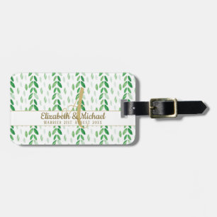 Gold Monogram Botanical Watercolor Greenery Weddin Luggage Tag