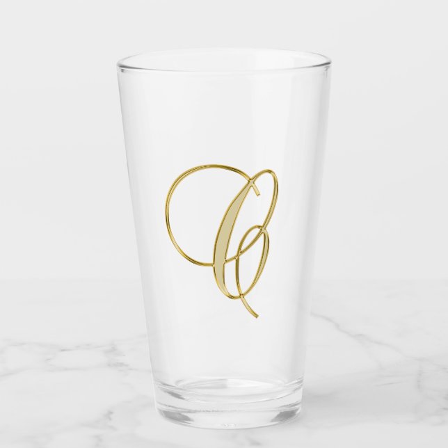 Gold Monogram C, Letter C Glass (Front)