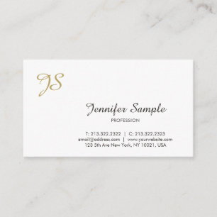 Gold Monogram Calligraphy Trendy Chic White Plain Business Card