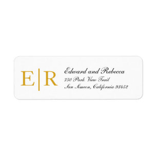 Gold Monogram Calligraphy Wedding Return Address Label