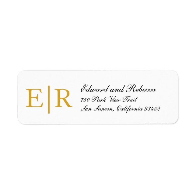Gold Monogram Calligraphy Wedding Return Address Label (Front)