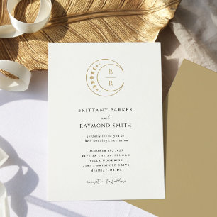 Gold Monogram Celestial Wedding Invitation