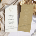 Gold Monogram Celestial Wedding Program<br><div class="desc">The "Gold Monogram Celestial Wedding Program" is a visual guide to your celestial celebration. Set against a clean white canvas, the golden crescent moon, stars, and moon phases, along with the stylishly simple customisable initials of the couple, become celestial beacons. Moon phases subtly woven into the design symbolise the unfolding...</div>