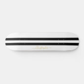 Gold Monogram Classic Black White Racing Stripes Skateboard (Horz)