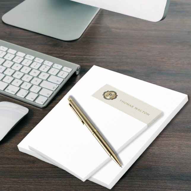 Gold Monogram Creamy White Leather Look Elegant Post-it Notes (Creator Uploaded)