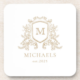 Gold Monogram Crest Hard Plastic coasters