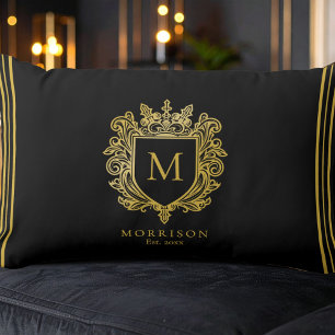 Gold Monogram Crest  Lumbar Cushion