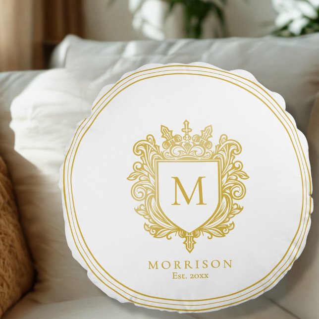 Gold Monogram Crest  Round Cushion (Creator Uploaded)