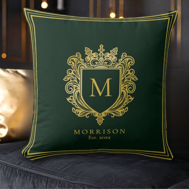 Gold Monogram Crest Throw Pillow (Creator Uploaded)