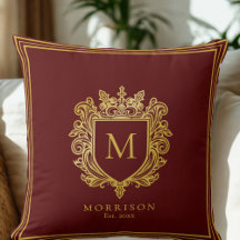 Gold Monogram Crest Throw Pillow