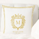 Gold Monogram Crest Throw Pillow<br><div class="desc">Add a touch of royal sophistication to your home with this Gold Monogram Crest Throw Pillow. Designed for elegance, this luxurious pillow features an ornate crest adorned with a regal monogram, exuding timeless charm and prestige.Under your Family name followed by established year. Easy template for you to update with your...</div>