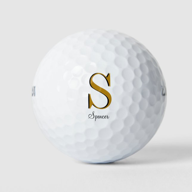 Gold Monogram Custom Name Initial Golf Balls (Front)