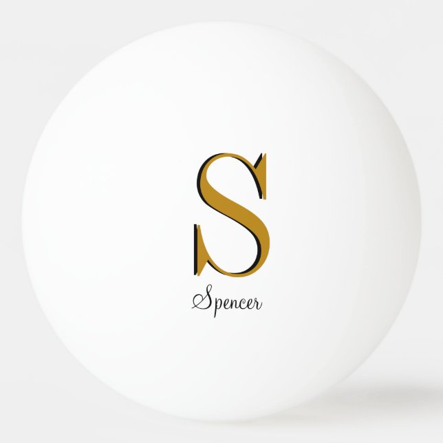 Gold Monogram Custom Name Initial  Ping Pong Ball (Front)