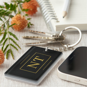 Gold Monogram Custom Name Modern Acrylic Key Ring