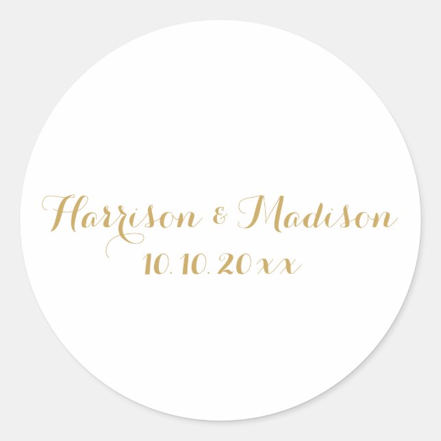 Gold Monogram custom wedding favours Classic Round Sticker (Front)