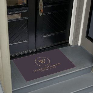 Gold Monogram Dark Midnight Navy Blue Business Doormat