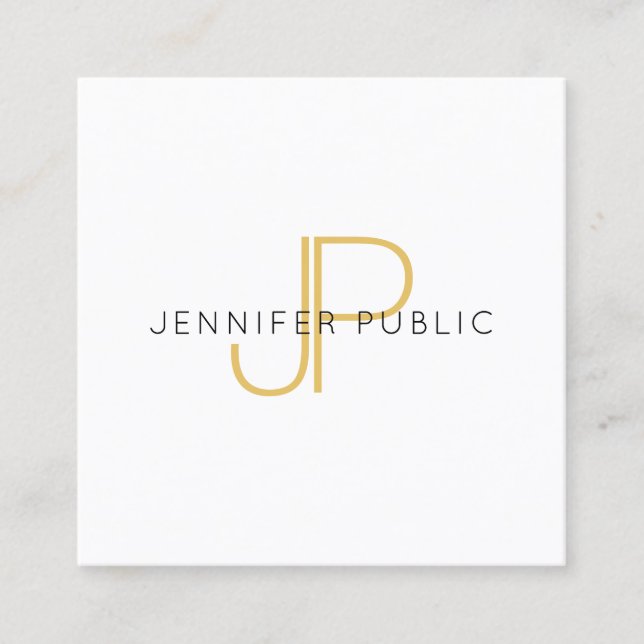Gold Monogram Design Trendy Modern Template Square Business Card (Front)