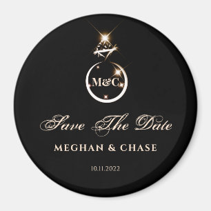 Gold Monogram Diamond Ring Wedding Save The Date Magnet