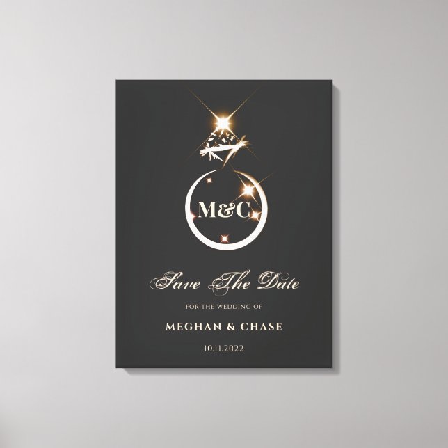 Gold Monogram Diamond Wedding Save The Date Canvas Print (Front)