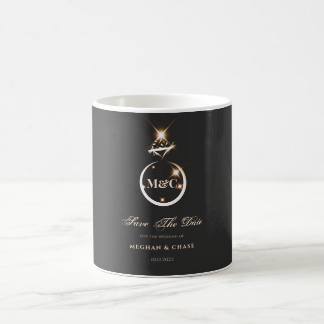 Gold Monogram Diamond Wedding Save The Date Coffee Mug (Center)