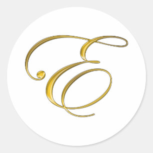 Gold Monogram E Classic Round Sticker