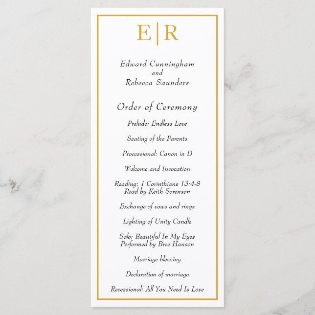 Gold Monogram Elegant Classic Wedding Program (Front)