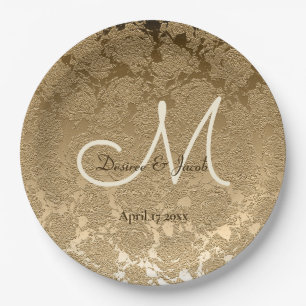 Gold Monogram Elegant Modern Wedding Paper Plate