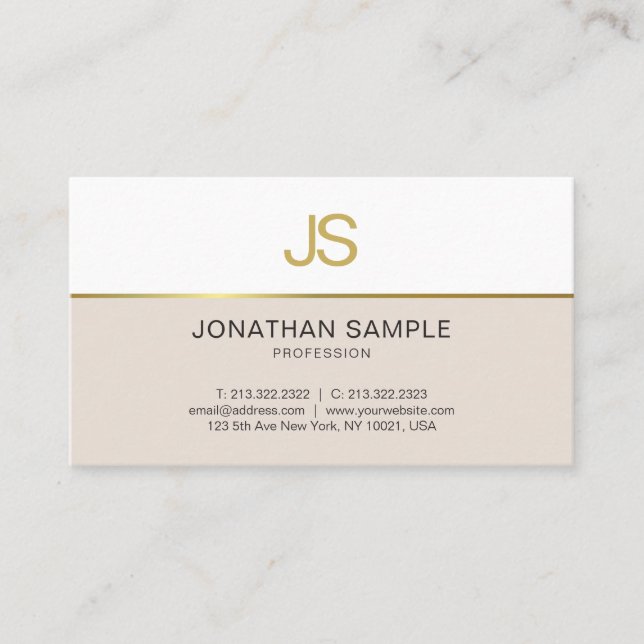 Gold Monogram Elegant Sleek Professional Design Business Card (Front)