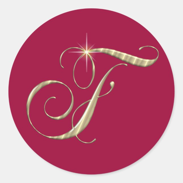 Gold Monogram F Initial Classic Round Sticker (Front)