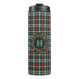 Gold Monogram Festive Green Red  Thermal Tumbler