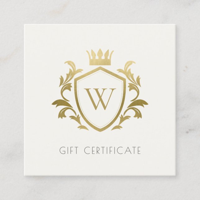 Gold Monogram Floral Crown Crest Gift Certificate (Front)