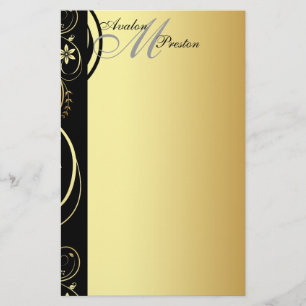 Gold Monogram Floral Scroll Wedding Stationary Stationery