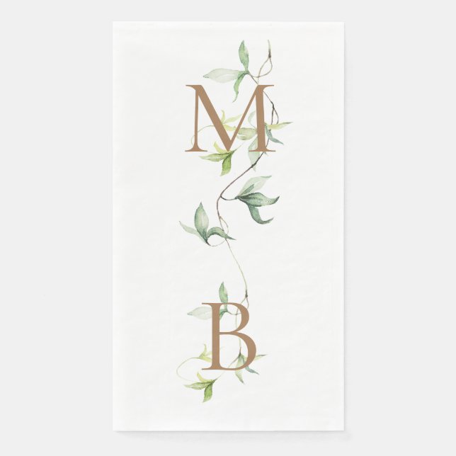 Gold Monogram Foliage White Elegant Wedding II Napkin (Front)