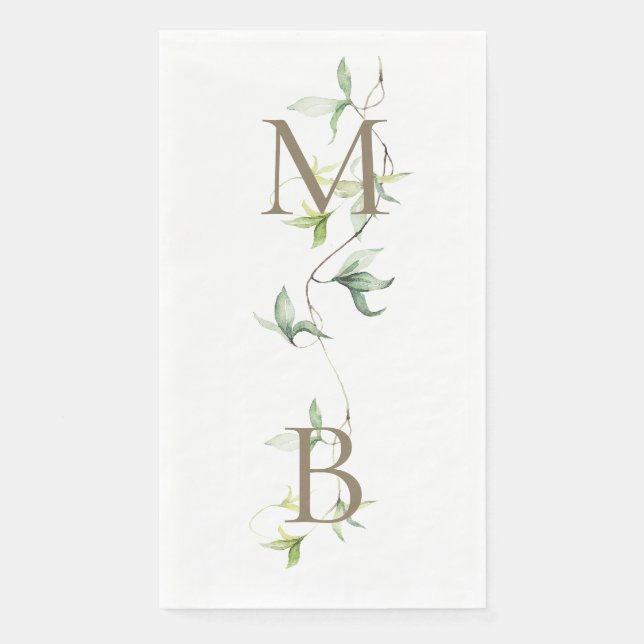 Gold Monogram Foliage White Elegant Wedding  Napkin (Front)