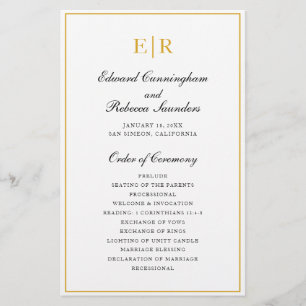 Gold Monogram Formal Budget Wedding Program Flyer