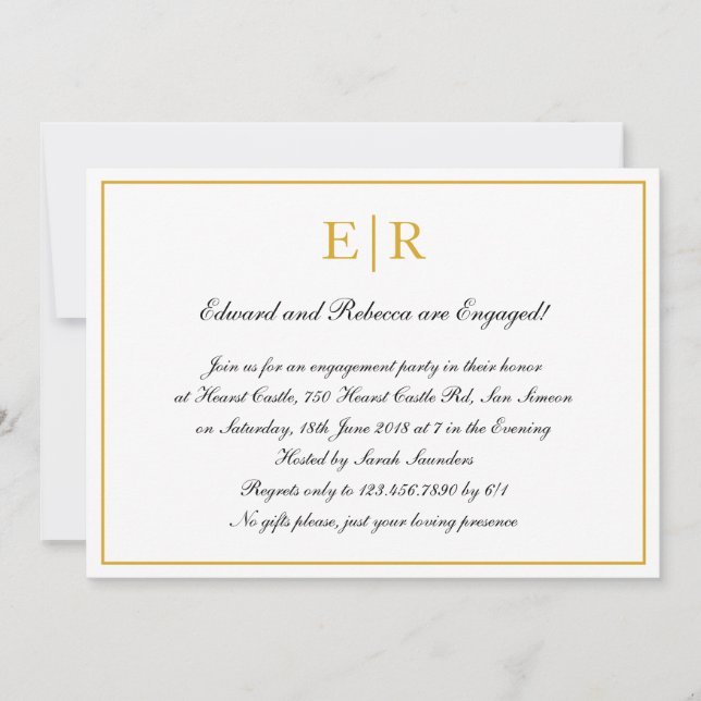 Gold Monogram Formal Engagement Party Invitation (Front)