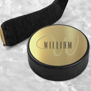 Gold Monogram Formal Luxury Hockey Puck