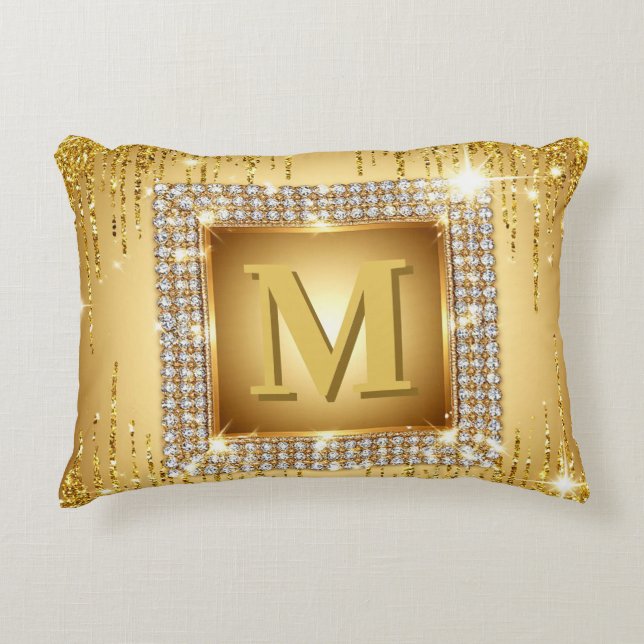 ✨ Gold Monogram Frame Custom Name Design ✨ Decorative Cushion (Front)