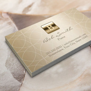 Gold Monogram Geo Patterns Pastor Business Card