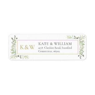 Gold Monogram Greenery Return Address Label