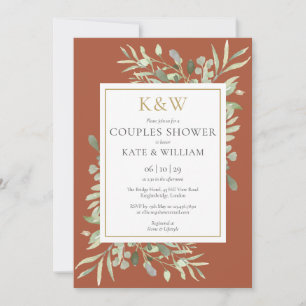 Gold Monogram Greenery Terracotta Couples Shower Invitation