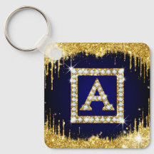 Gold Monogram Initial A With Blue Glitter