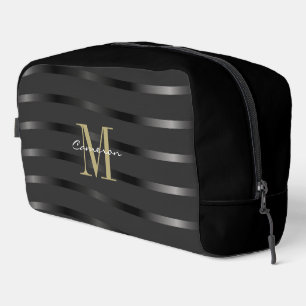 Gold Monogram Initial and Name On Black Gift Dopp Kit
