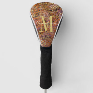 Gold Monogram Initial and Name On Leopard Skin Golf Head Cover