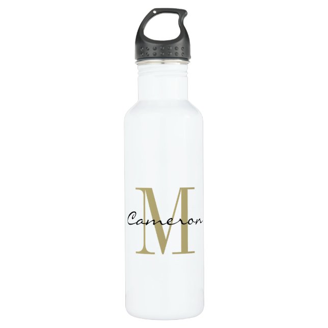 Gold Monogram Initial and Name Personalised  710 Ml Water Bottle (Front)
