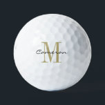Gold Monogram Initial and Name Personalised Gift Golf Balls<br><div class="desc">Gold Monogram Initial and Name Personalised</div>
