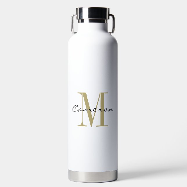 Gold Monogram Initial and Name Personalised Gift Water Bottle (Front)