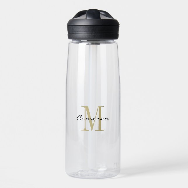 Gold Monogram Initial and Name Personalised  Water Bottle (Front)