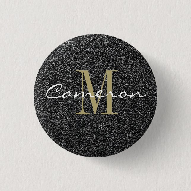 Gold Monogram Initial and Name Sandpaper 3 Cm Round Badge (Front)