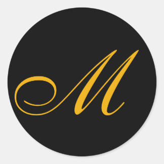 Gold Monogram Initial Black Classic Round Sticker